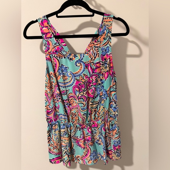 Lilly Pulitzer Tops - Lilly Pulitzer Aqua Multicolor Paisley Peplum Tank Top